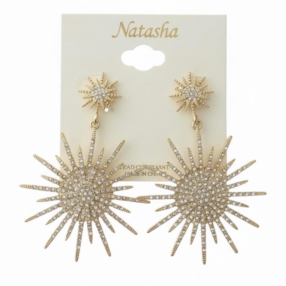 NWT ⚜️💎⚜️ Natasha Gorgeous Crystal Starburst
Statement Dangle Large Earrings